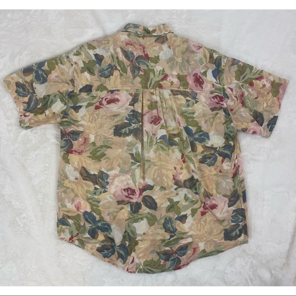 Saddlebred Womens Blouse Small Linen Cotton Floral Button Down Short Sleeve - Picture 5 of 5